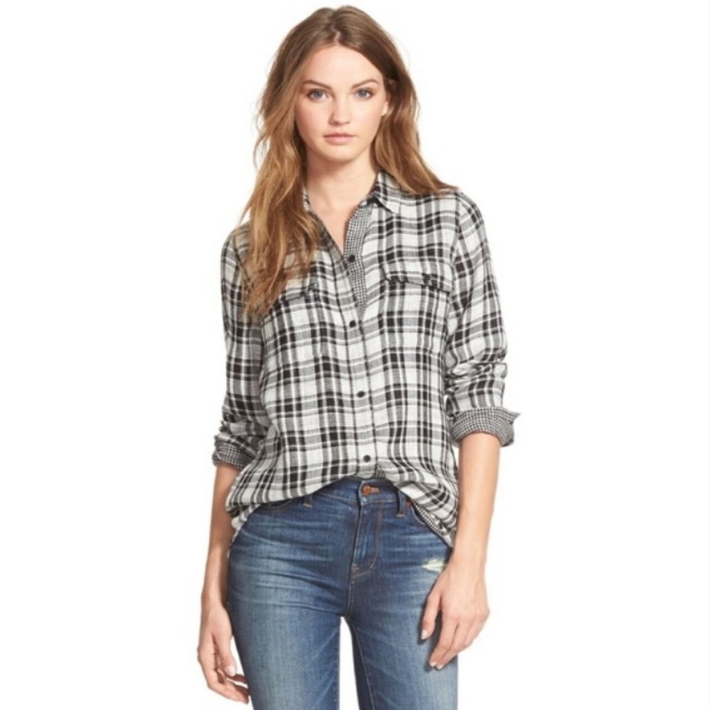 Madewell XS Black White Plaid Kemp Ex-Boyfriend Button Down Shirt Cotton
